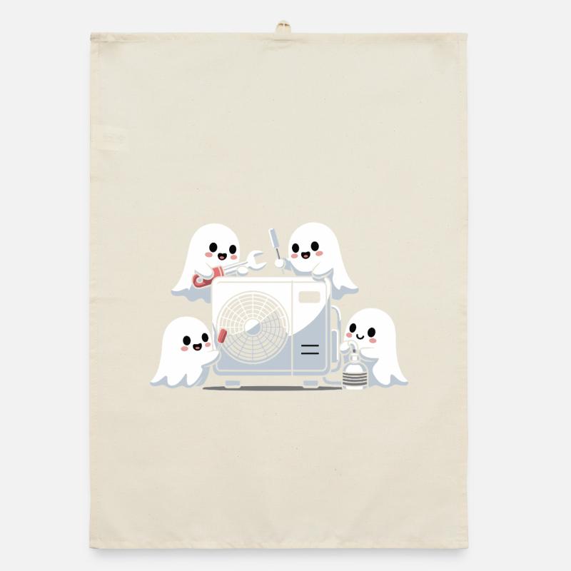 Halloween HVAC Ghost Funny Climate Technique Motif Organic dish towel
