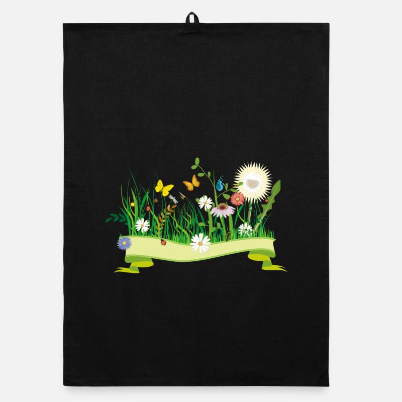 lush spring meadow with flowers and insects Organic dish towel