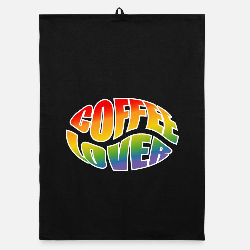 Coffee bean coffee lover rainbow black shirt Organic dish towel