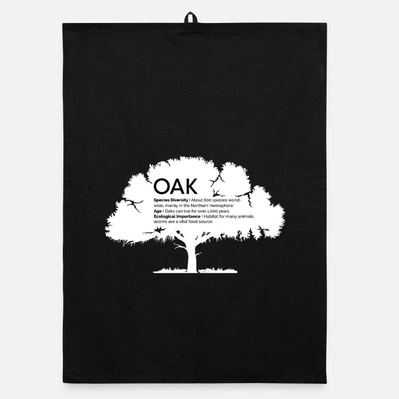 OAK Eichen mit Informationen Naturschutz Baum Wald - Organic Geschirrtuch - Schwarz