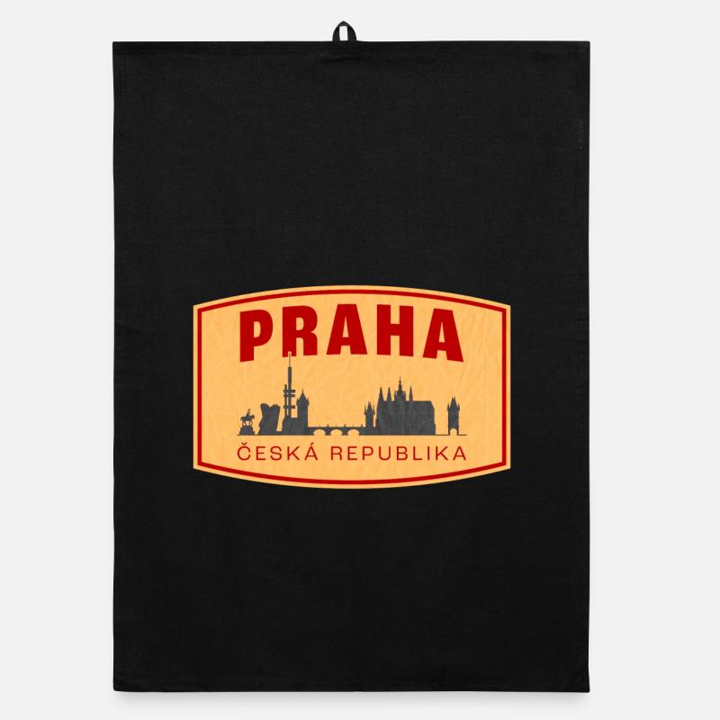 Emblème de la ligne d’horizon de Praha et de la ČR - Torchon bio - noir