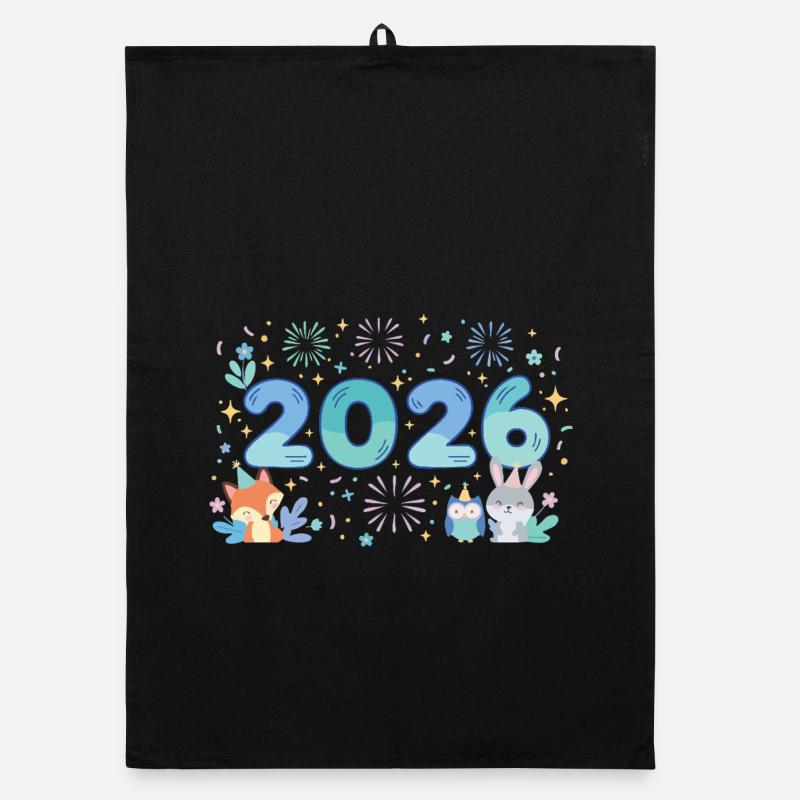 Conception de la célébration du réveillon du Nouvel An 2026 Torchon bio