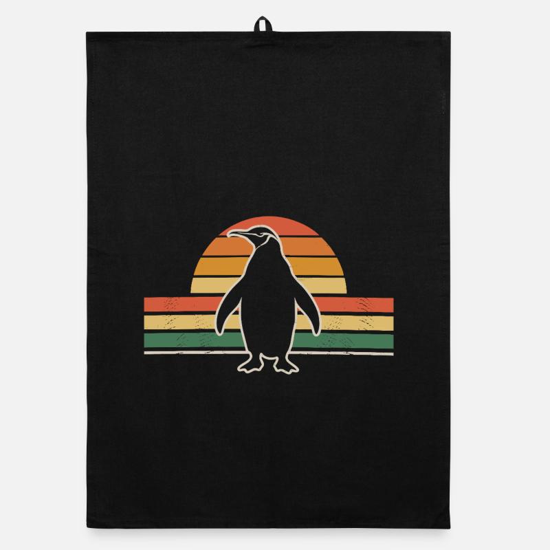 Pingouin rétro avec fond de coucher de soleil Torchon bio