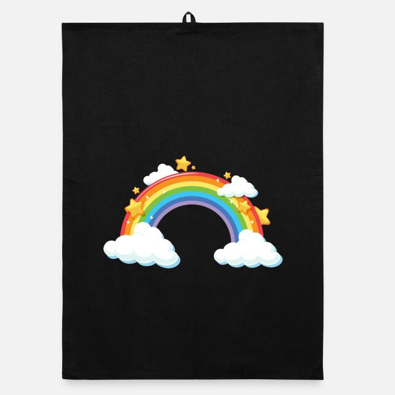 Regenbogenbogen mit Wolken und Sternen Organic Geschirrtuch