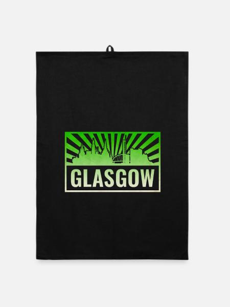 Glasgow Skyline Grunge Green - Torchon bio - noir - Devant