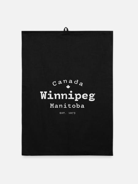 Winnipeg Manitoba Retro Logo - Organic Geschirrtuch - Schwarz - Vorne