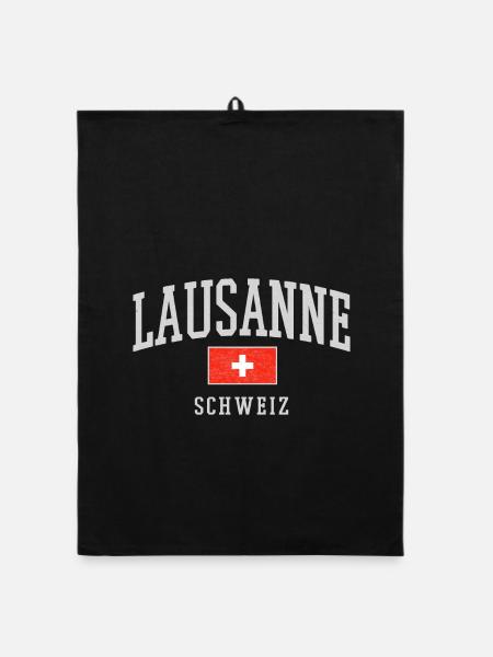 Lausanne Schweiz Vintage Emblem - Organic Geschirrtuch - Schwarz - Vorne