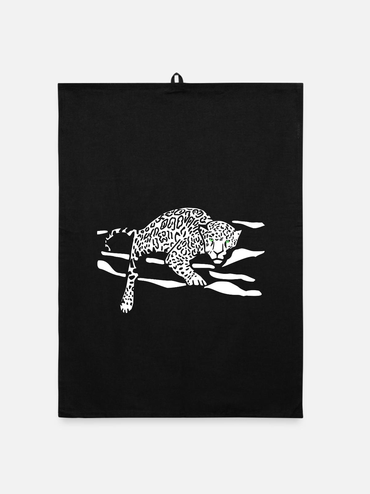 Silhouette de saut léopard - Torchon bio - noir - Devant