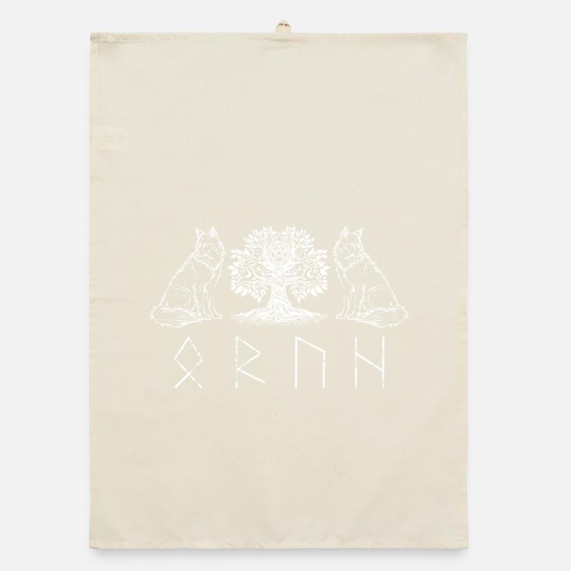 Illustration de la forêt de loups et de runes d’arbre Torchon bio