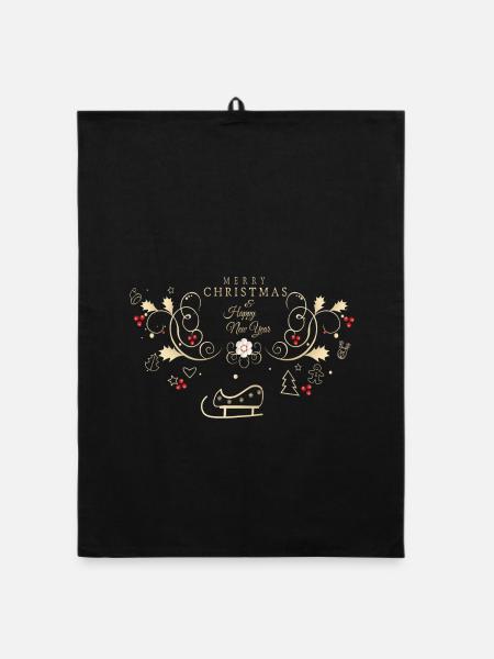 Joyeux Noël, Bonne Année - Torchon bio - noir - Devant