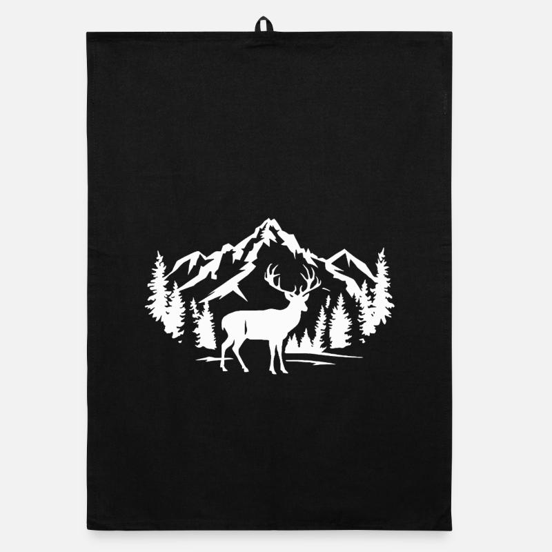 Cerf majestueux avec scène de montagne et de forêt Torchon bio
