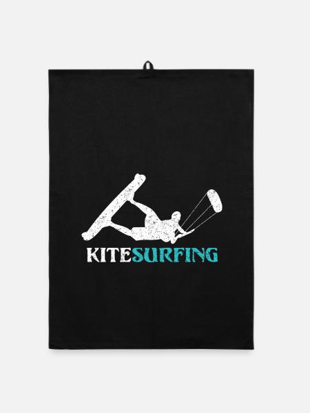 Ride the Wind – Kitesurf Style - Organic dish towel - black - Front