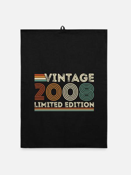 2008 Vintage Retro Birthday Gift - Organic dish towel - black - Front