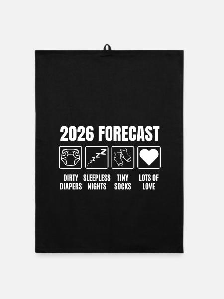 Baby Coming Soon 2026 Forecast Funny Baby Shower - Organic dish towel - black - Front