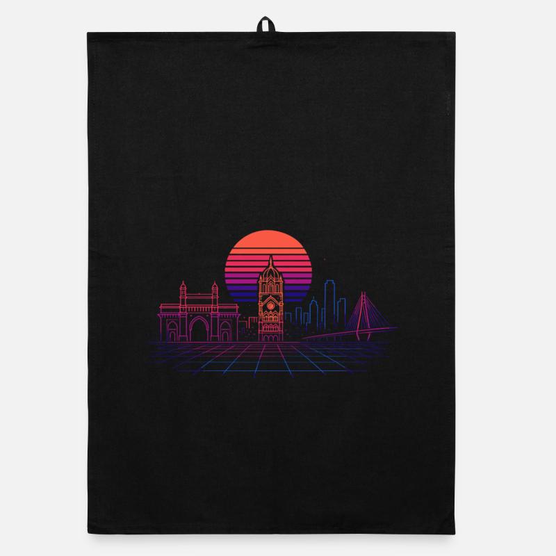 Neon Synthwave City Skyline - Mumbai Torchon bio
