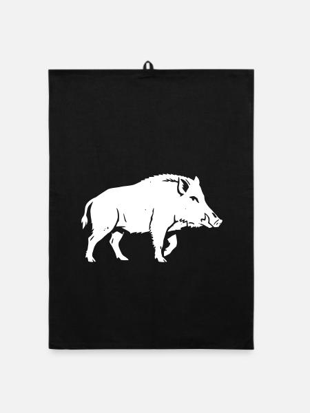 Wildschwein Silhouette Jäger Wald Vektor - Organic Geschirrtuch - Schwarz - Vorne