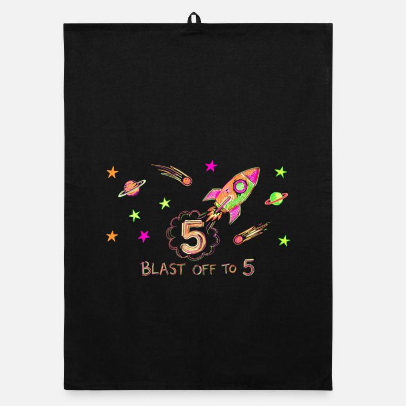Blast Off To 5 Rocket Drawing Organic dish towel