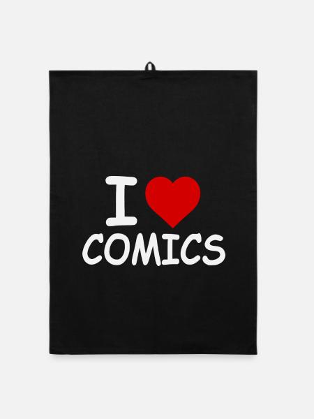 I Love Comics - Retro Bold - Organic Geschirrtuch - Schwarz - Vorne