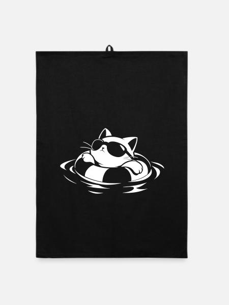 Cool cat in the water - Organic dish towel - black - Front