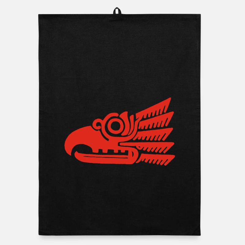 Red tribal bird head Organic dish towel