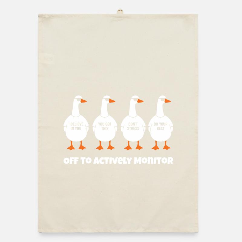Four funny ducks in single file Organic dish towel