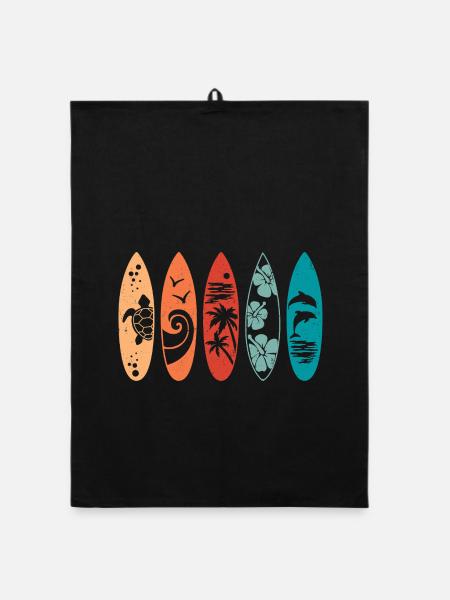 Retro-Surfbrett - Organic Geschirrtuch - Schwarz - Vorne