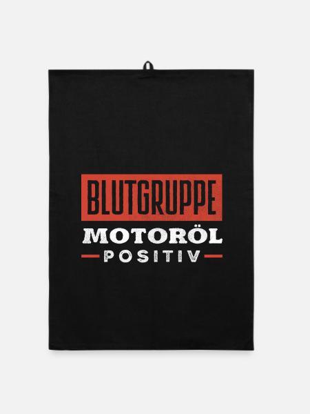 Blutgruppe Motoröl Positiv Auto Kfz Schrauber - Organic Geschirrtuch - Schwarz - Vorne