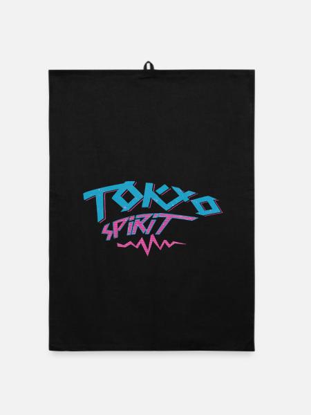 Tokio Spirit Neon-Graffiti - Organic Geschirrtuch - Schwarz - Vorne
