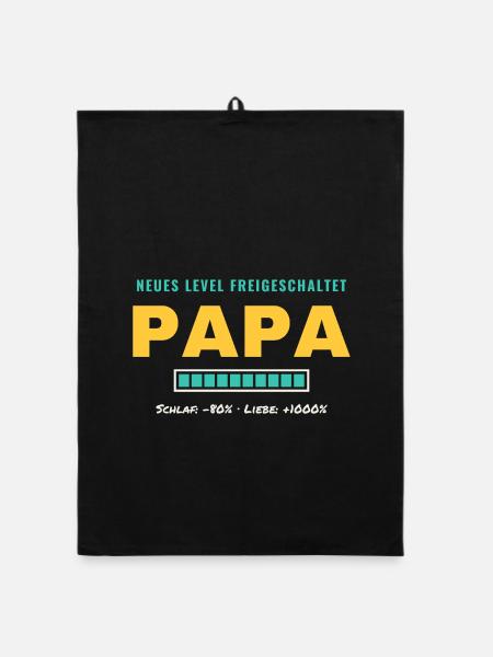 Papa – Neues Level freigeschaltet - Organic Geschirrtuch - Schwarz - Vorne