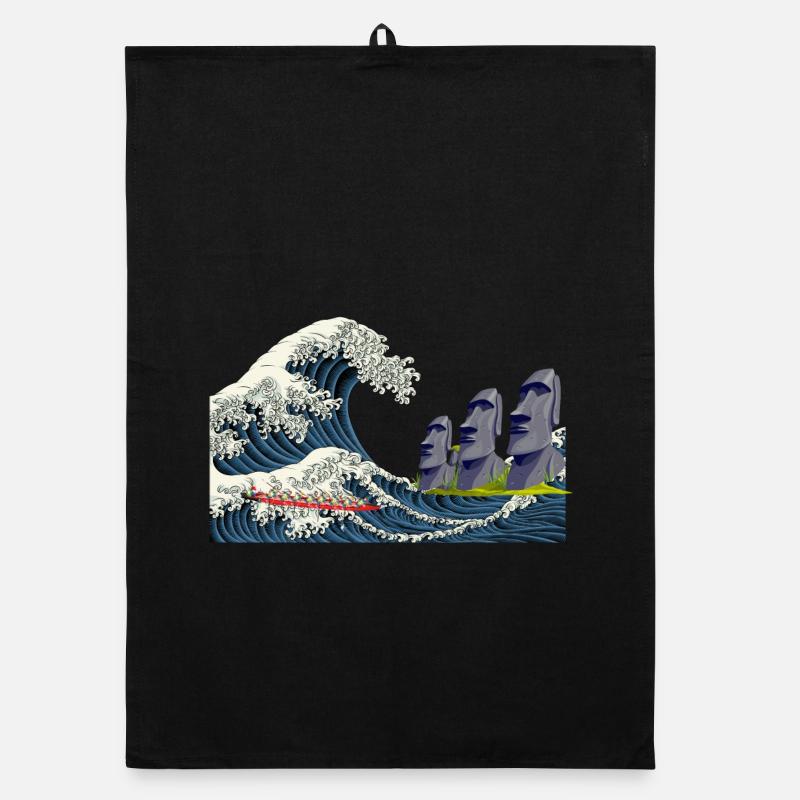 Big Wave Hokusai Statuen Osterinsel Chile Organic Geschirrtuch