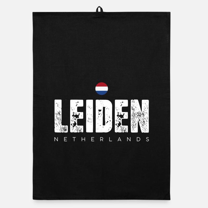 Leiden City Distressed Print - Organic Geschirrtuch - Schwarz