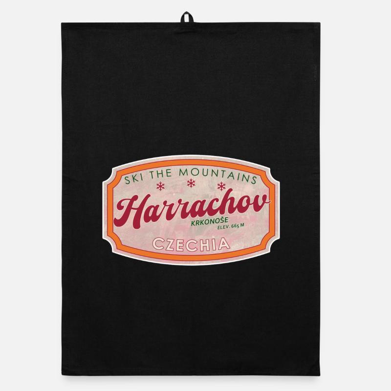 Harrachov Czech Czechia Ski Label Retro Organic dish towel
