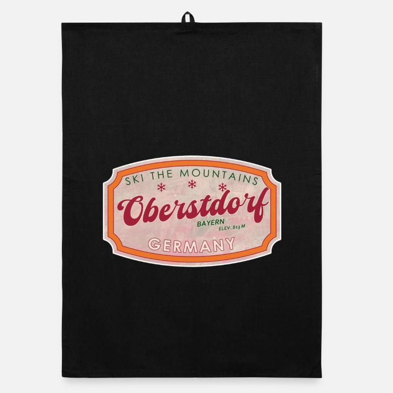 Oberstdorf Bavaria Retro Ski Label Organic dish towel