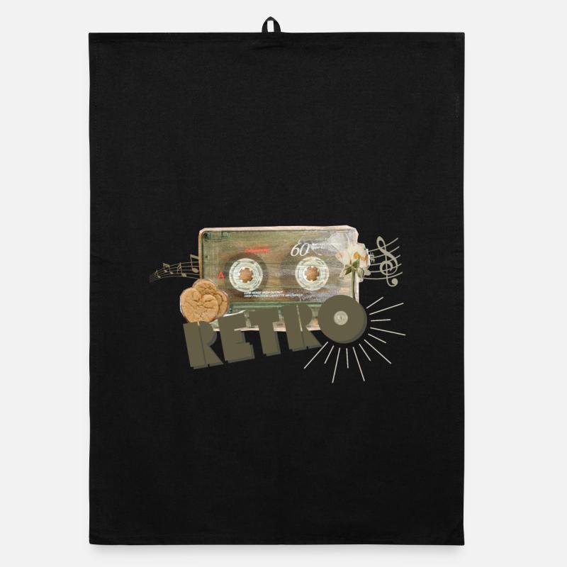 Retro Kassette Collage Organic Geschirrtuch