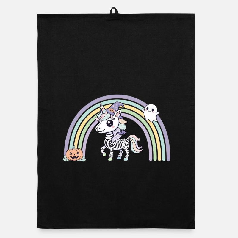 BOHO Skelett‑Einhorn mit Regenbogen – Halloween  Organic Geschirrtuch