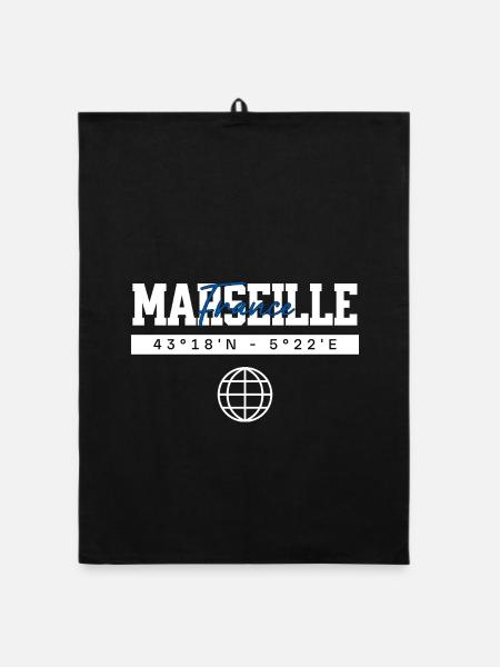 Marseille Frankreich Koordinaten Reise Souvenir - Organic Geschirrtuch - Schwarz - Vorne