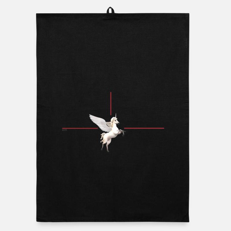 Licorne ailée devant des lignes rouges Torchon bio