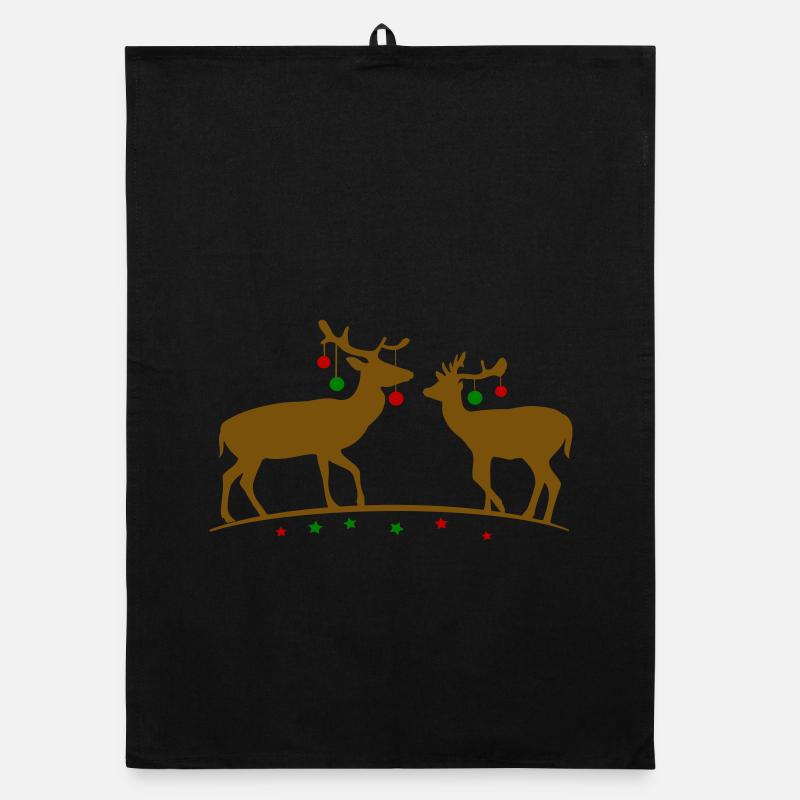 Hirsche mit Weihnachtskugeln - Organic Geschirrtuch - Schwarz