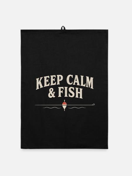 Keep Calm and Fish – lustiges Angelshirt – Angler - Organic Geschirrtuch - Schwarz - Vorne