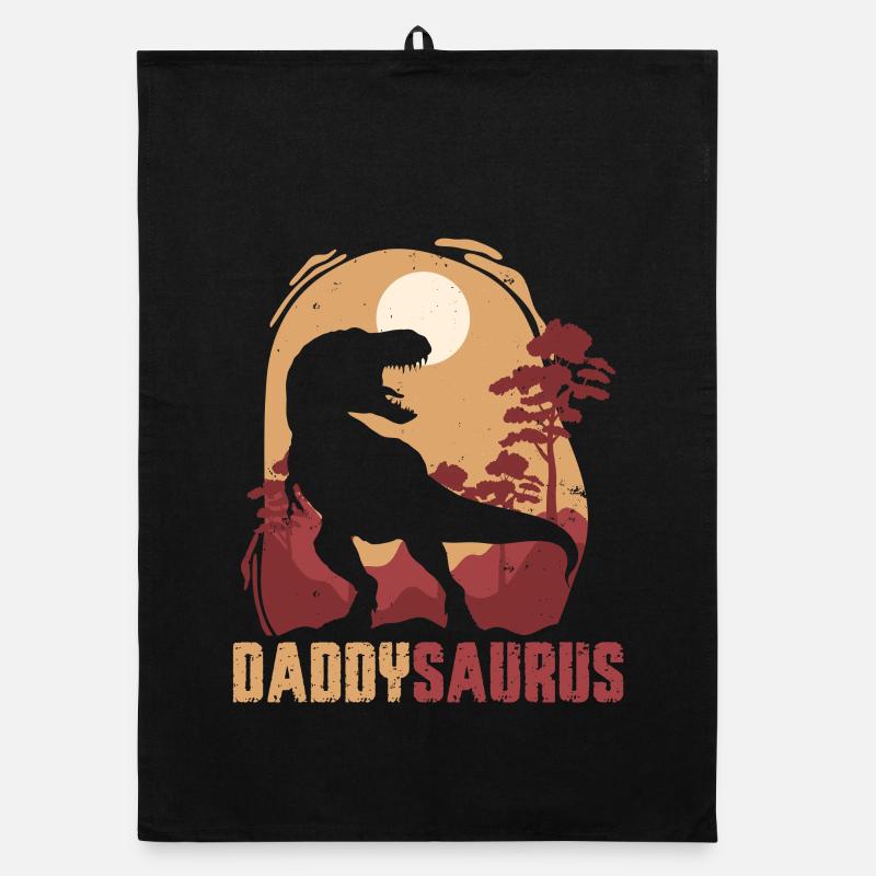 Daddysaurus Sunset Silhouette - Organic dish towel - black