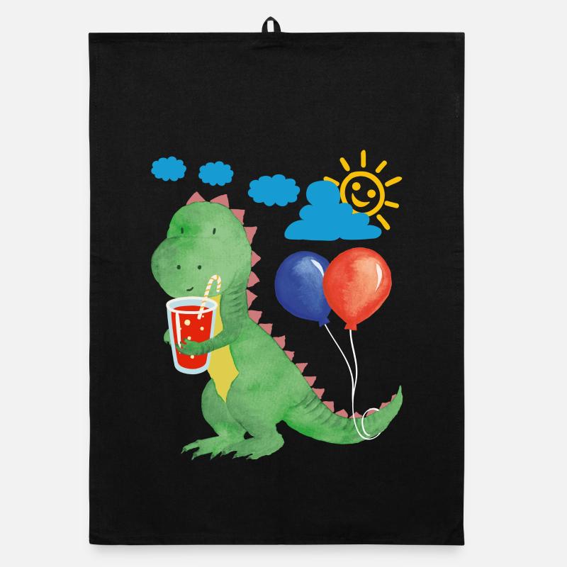 Small dino with refreshment and balloons Organic dish towel