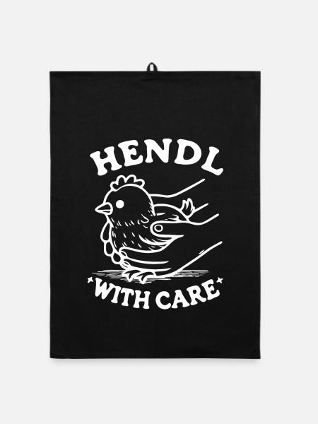 hendl with care hühner hühnerstall wortspiel - Organic Geschirrtuch - Schwarz - Vorne