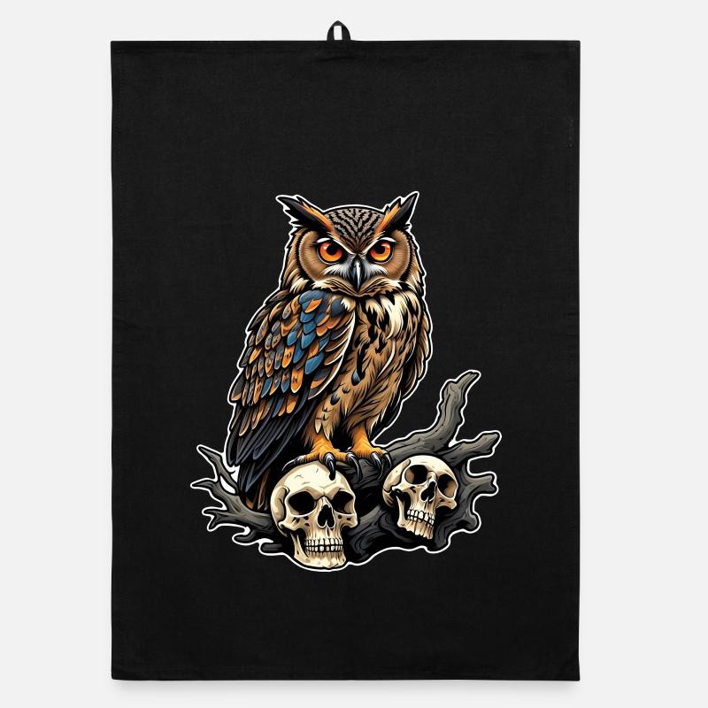 Owl sitting on sculls Organic dish towel