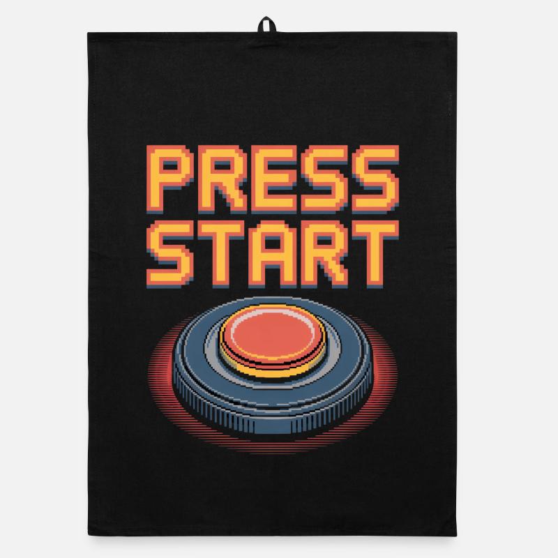 Press Start Retro Gaming Pixel Arcade Button Organic dish towel