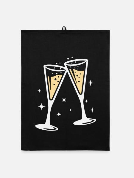Sektglas Prosecco Sekt Alkohol Prost - Organic Geschirrtuch - Schwarz - Vorne