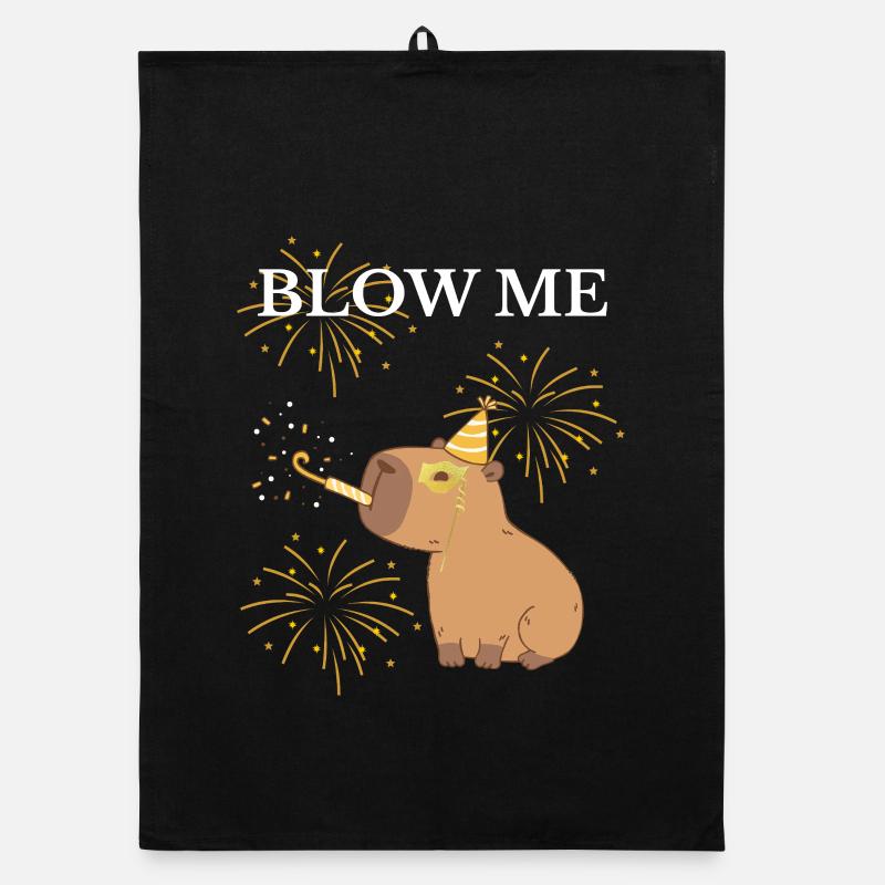 Blow Me Capibara and Fireworks Organic dish towel