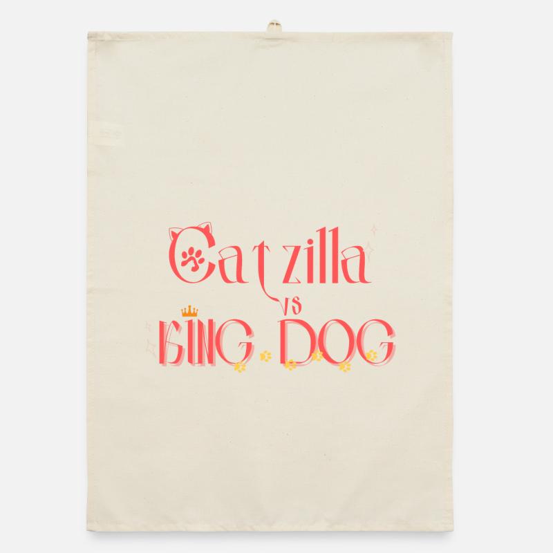 Catzilla vs King Dog Organic dish towel