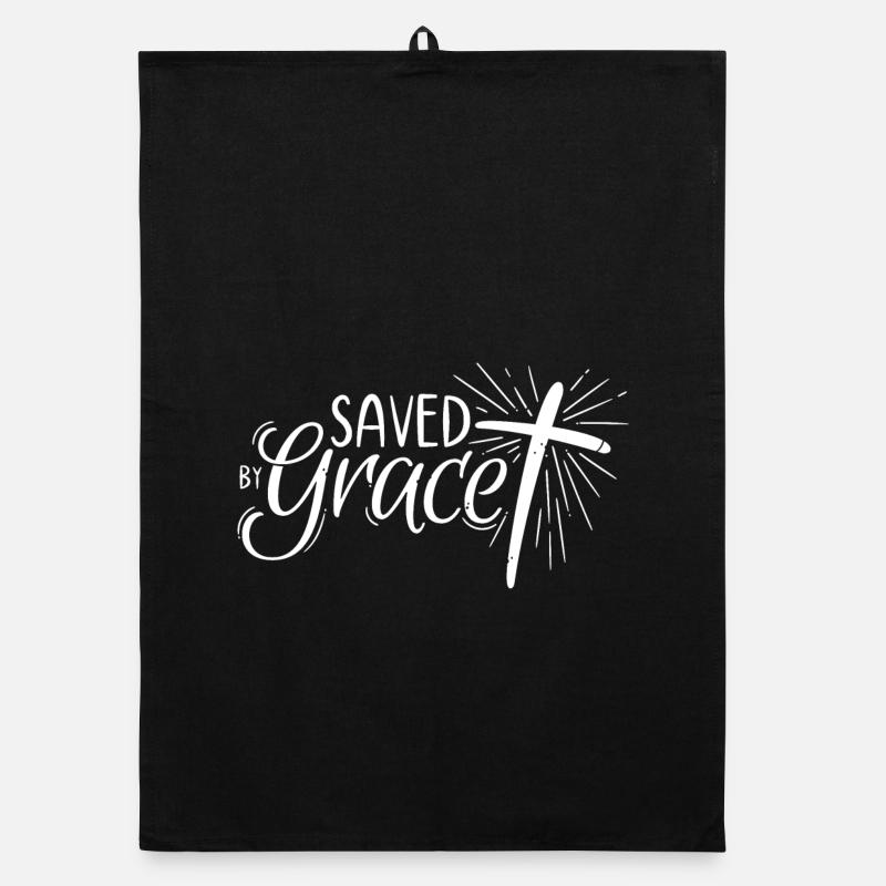 Saved by Grace Lettering - Organic Geschirrtuch - Schwarz
