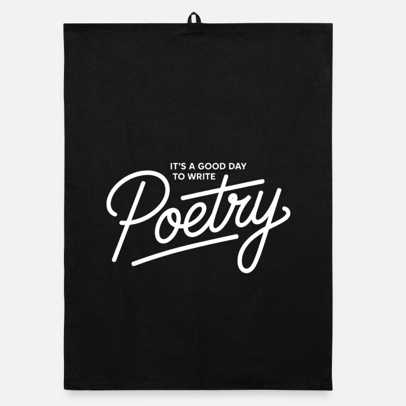 Poetry Script on Black Tee Organic dish towel