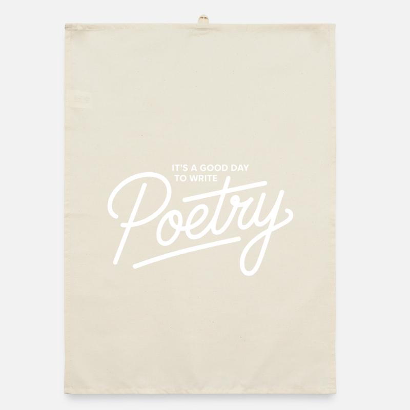 Poetry Script on Black Tee Organic dish towel